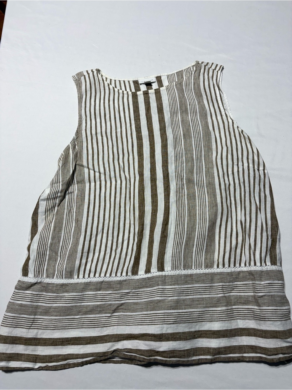 J.Jill Love Linen Brown White Striped Sleeveless Tank Top Blouse XL